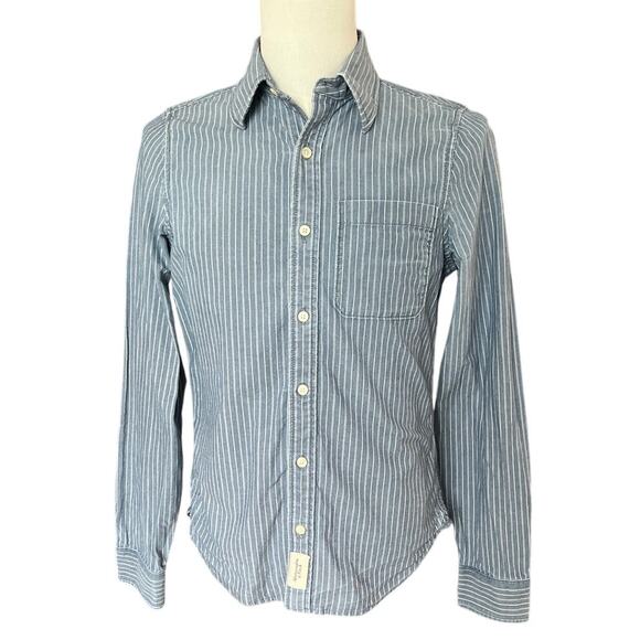 Abercrombie & Fitch Muscle Denim Striped Button Up Shirt Men's Size S Irregular - Picture 1 of 11